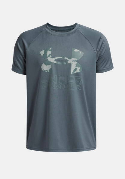 UA Tech Hybrid Print Boys' Short Sleeve Jasper/Serpentinel - 7 à 14 ans