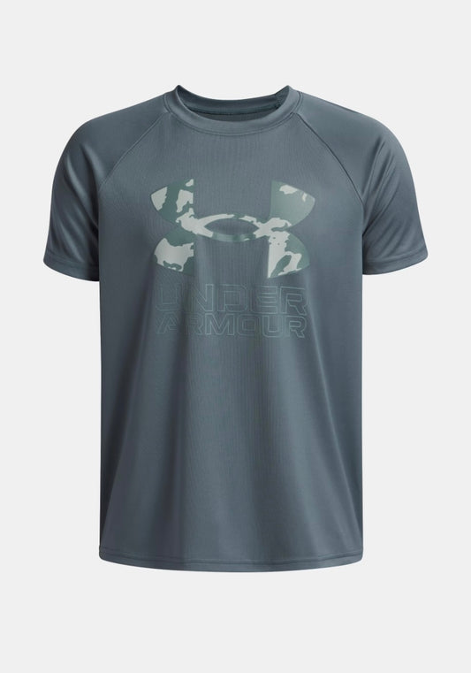 UA Tech Hybrid Print Boys' Short Sleeve Jasper/Serpentinel - 7 à 14 ans