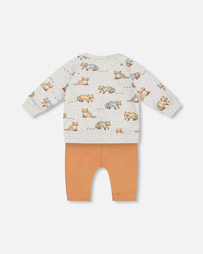 Ensemble chandail et pantalon en coton organique  - Le mignon raton laveur - G20D11-066 - 3 à 24 mois