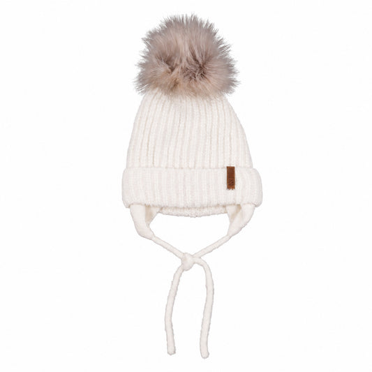 Tuque d’hiver en tricot avec oreilles F26TU254 - Ivoire - 6 à 24 mois