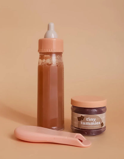 Ensemble de purée Tiny Tummies et bouteille de lait pour poupée - Chocolat