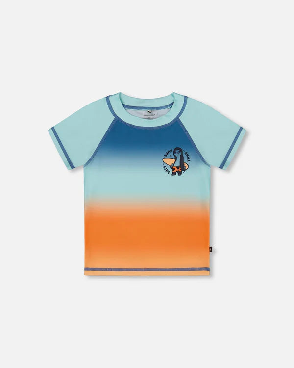 Rashguard à manches courtes bleu marine, turquoise et orange - G30NB10_000-  2 à 8 ans