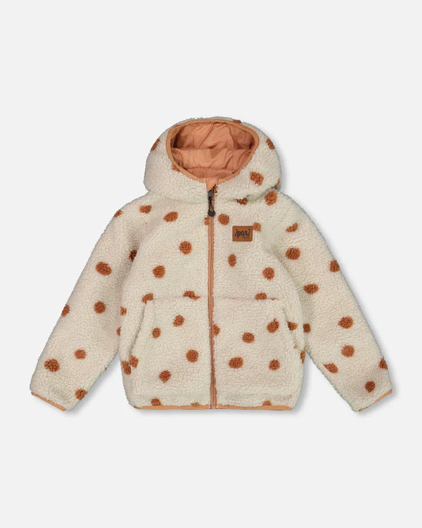 Manteau Réversible Brun Rosé Avec Pois En Sherpa - 2 à 10 ans