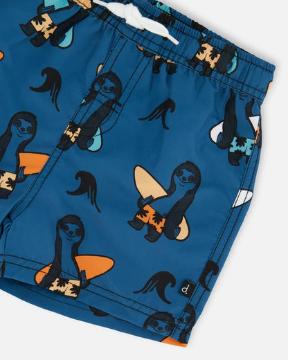 Maillot De Bain Imprimé Orange Sloths Sur Bleu Marine - G30NB11_038-  2 à 10 ans