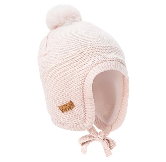 Tuque d’hiver à oreilles - Rose pâle-  3 mois à 5 ans