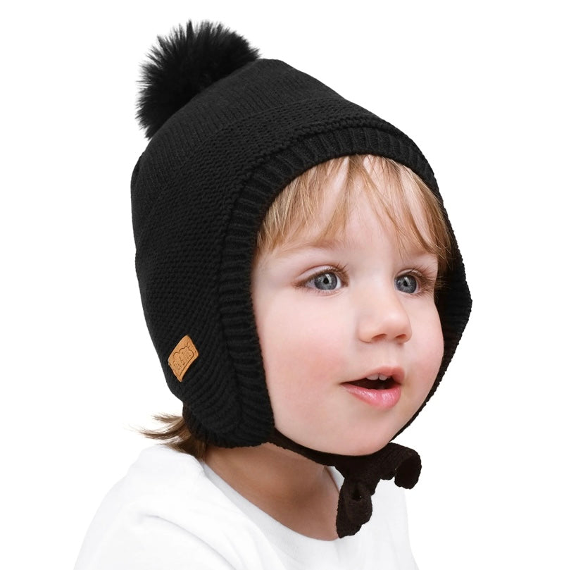 Tuque d’hiver à oreilles - Noir -  3 mois à 5 ans