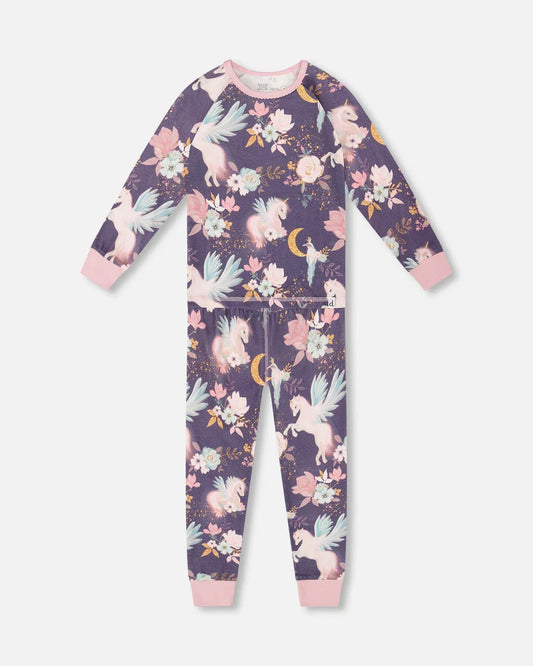 Pyjama Deux Pièces Imprimé Licornes Aquarelles En Coton BiologiqueH20PG10-038 - 2 à 10 ans