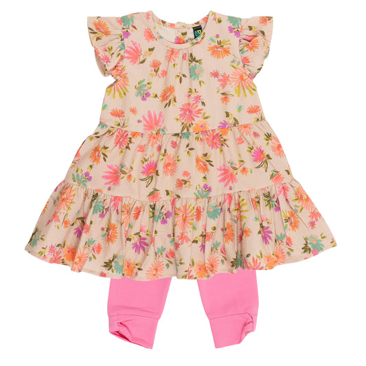 Ensemble robe et legging 3/4 - Petite fleur - S2556-01 - 6 à 24 mois