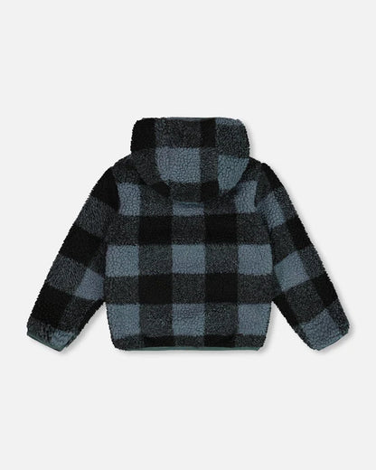 Manteau Réversible Carreaux Bleu Et Noir En Sherpa - 2 à 10 ans