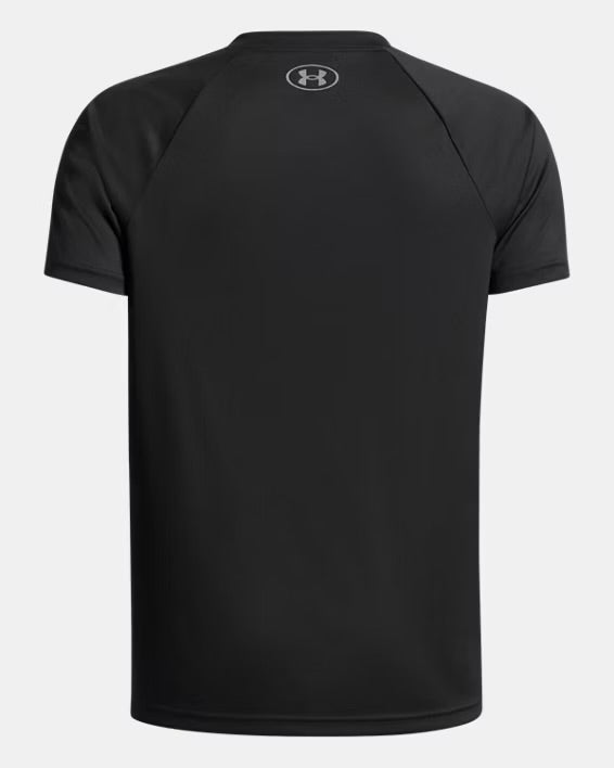 UA Tech Hybrid Print Boys' Short Sleeve Noir/Titan - 7 à 14 ans
