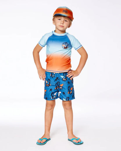 Rashguard à manches courtes bleu marine, turquoise et orange - G30NB10_000-  2 à 8 ans