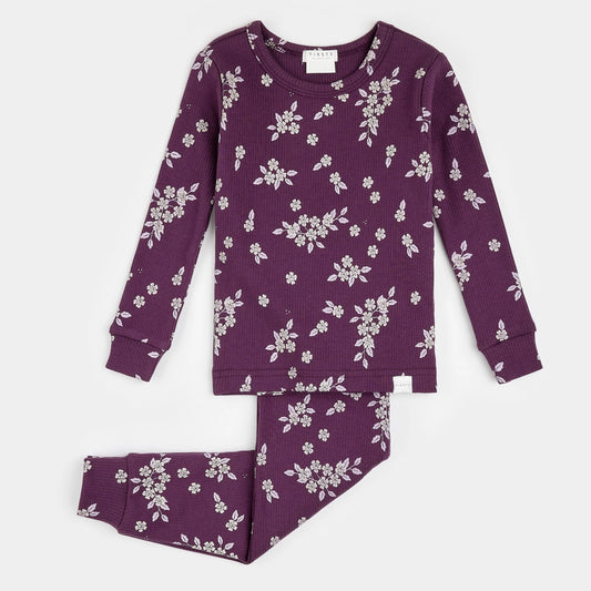 Ensemble pyjama prune à imprimé de fleurs botaniques pour bébé - 2 à 6X