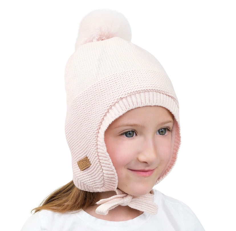 Tuque d’hiver à oreilles - Rose pâle-  3 mois à 5 ans