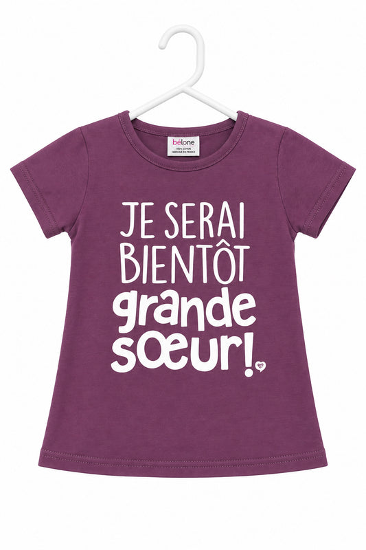 T-shirt " Je serai bientôt grande soeur - Mauve