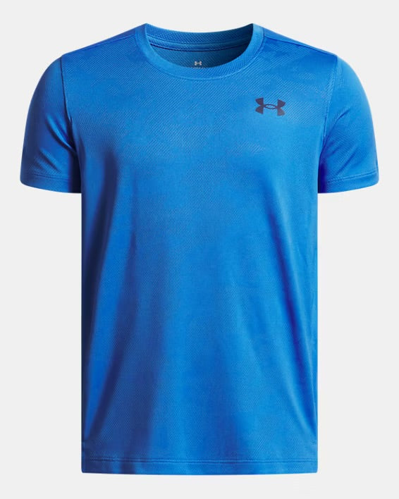 UA Tech Vent Jacquard Boys' Short Sleeve Bleu/Marine - 7 à 14 ans