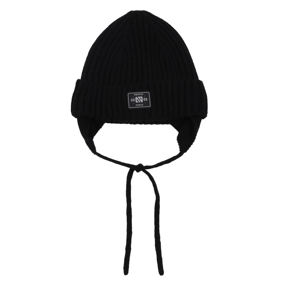 Tuque d’hiver en tricot avec oreilles F26TU209 - Noir - 6 mois à 6 ans