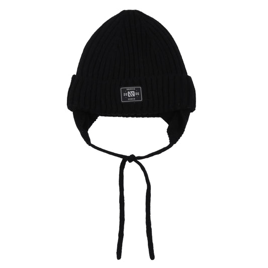 Tuque d’hiver en tricot avec oreilles F26TU209 - Noir - 6 mois à 6 ans