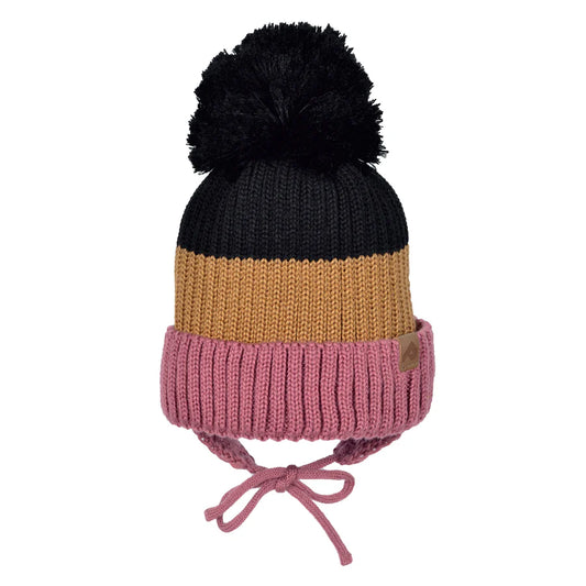 Tuque d’hiver en tricot avec oreilles - Noir/Toffee/Punch- 9/12 mois à 18/24 mois