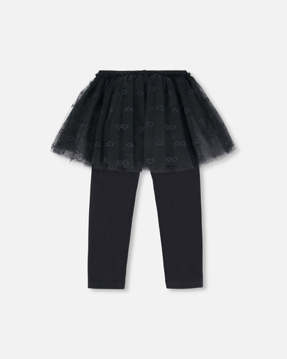 Legging avec jupe intégrée  noir uni - Les copines - G20YG81-999 - 2 à 10 ans