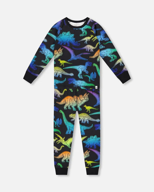 Pyjama Deux Pièces Noir Imprimé Dinosaures En Coton Biologique H20PB10-064 - 2 à 10 ans