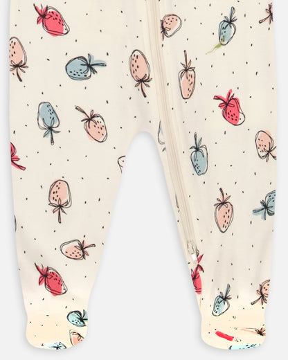 Pyjama 1 pièce « fraise» en coton organique F30PA40-071 - 3 à 24 mois