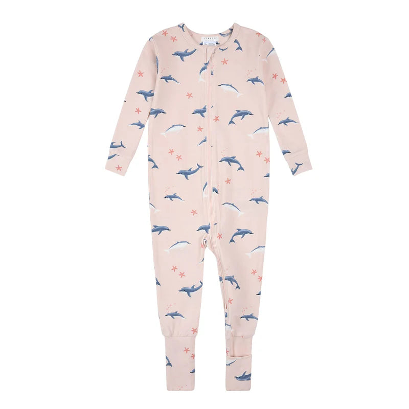 Pyjama convertible en coton organique - Dauphins - Nouveau-né à 24 mois