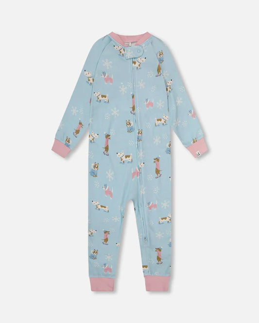 Pyjama Une Pièce En Interlock De Coton Biologique Bleu Imprimé Chiens H20PG40-039 - 2 à 10 ans
