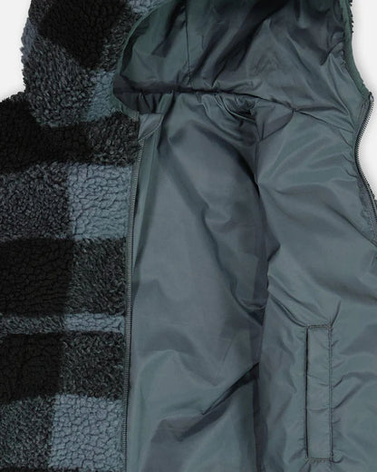 Manteau Réversible Carreaux Bleu Et Noir En Sherpa - 2 à 10 ans