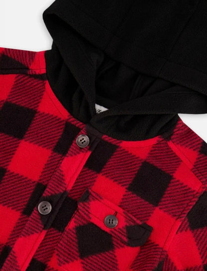 Chemise à capuche en polar léger carreaux buffalo rouge et noir -  3 à 10 ans