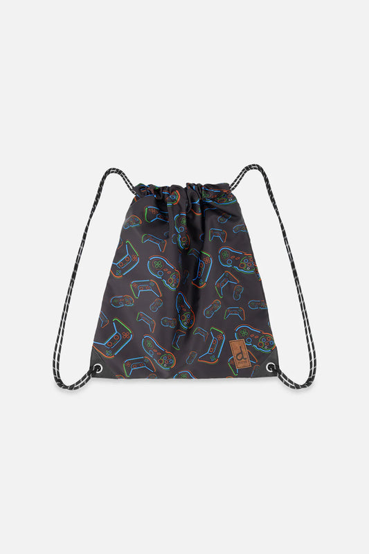 Sac à cordon noir imprimé manettes - J20ZSC_2J090