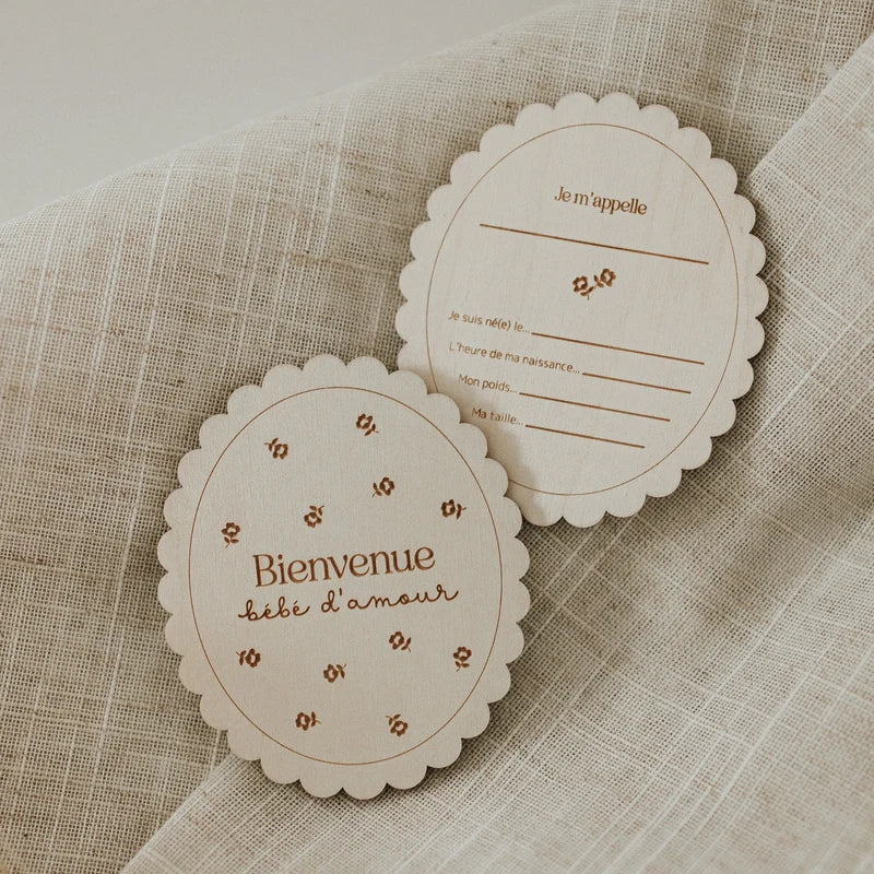 Pastille de bois - Naissance Fleurs