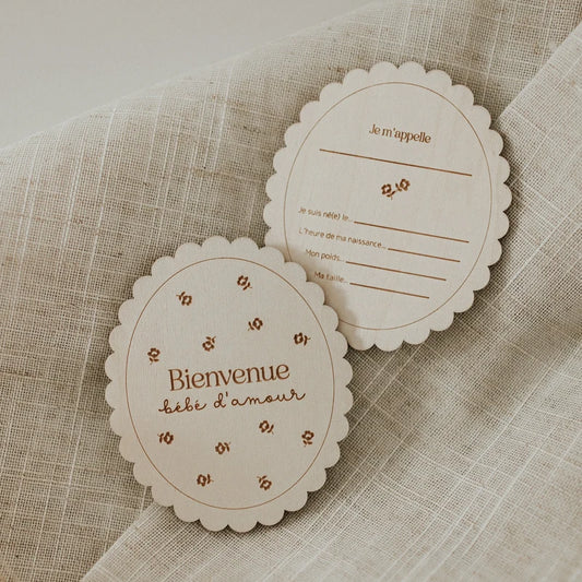Pastille de bois - Naissance Fleurs