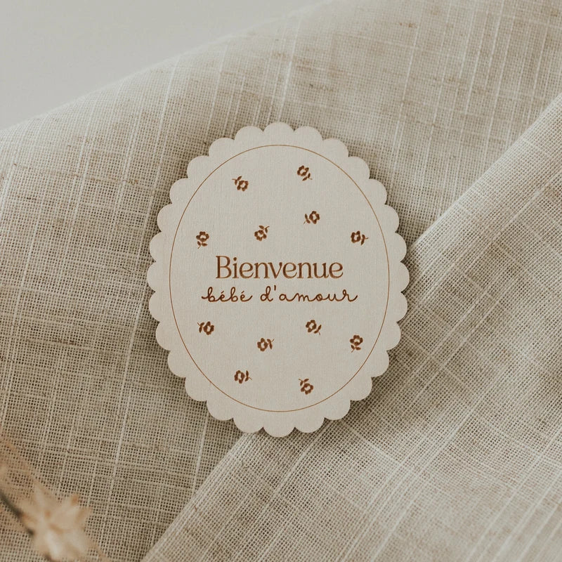 Pastille de bois - Naissance Fleurs