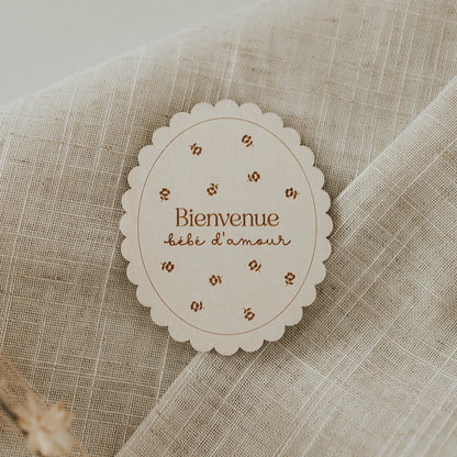 Pastille de bois - Naissance Fleurs