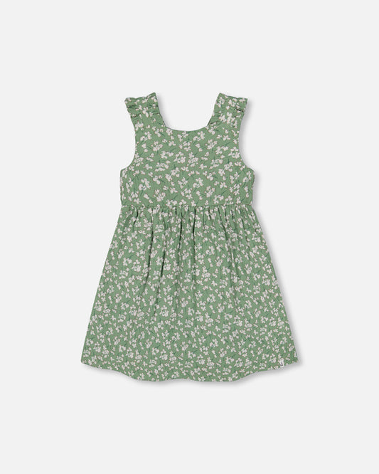 Robe sans manches verte avec imprimé de fleurs de jasmin en mousseline
- F30F86-090 - 2 à 8 ans