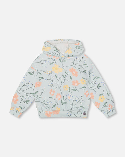 Sweatshirt à capuche bleu clair avec imprimé de fleurs romantiques en coton français
- F30H35-028 - 3 à 12 ans