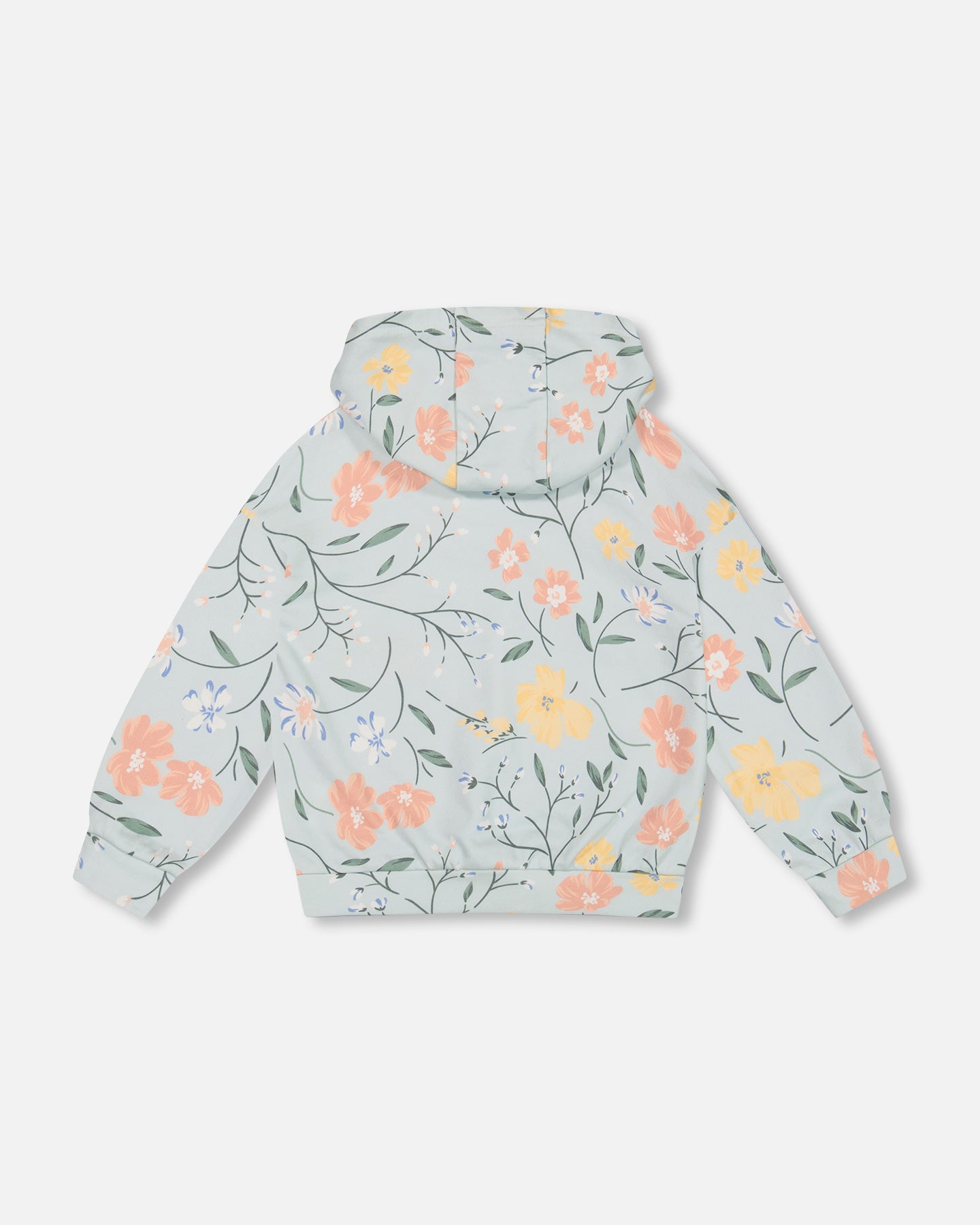 Sweatshirt à capuche bleu clair avec imprimé de fleurs romantiques en coton français
- F30H35-028 - 3 à 12 ans