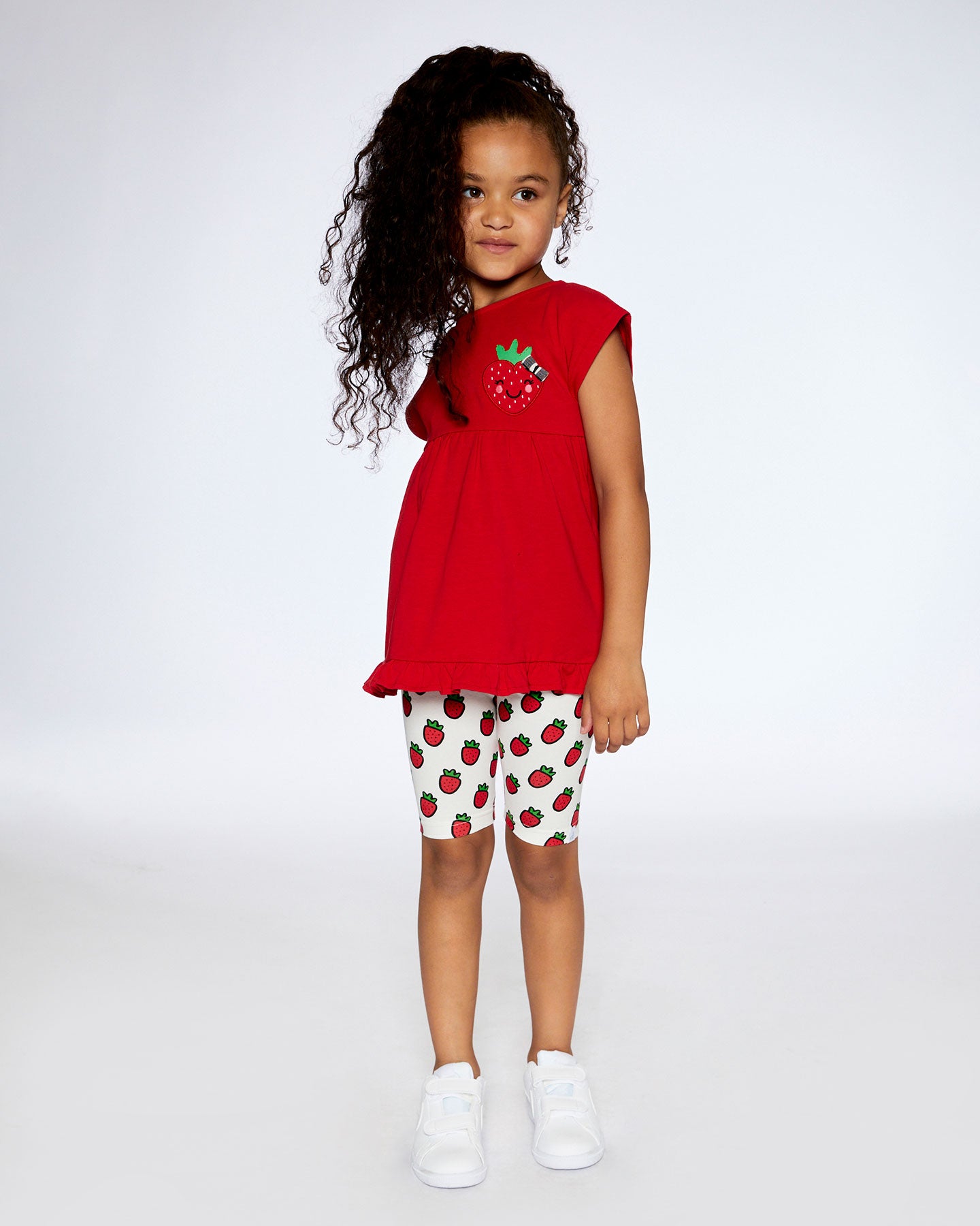 Long t-shirt avec volants rouge en coton biologique - F30K76-732 - 2 à 10 ans