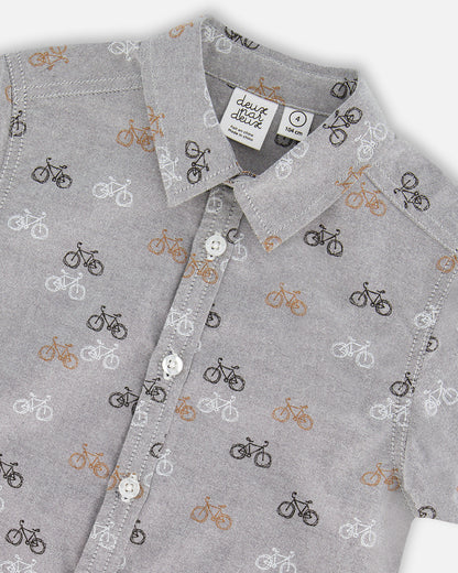Chemise chambray à manches courte imprimée vélos F30U15-037 - 2 à 10 ans