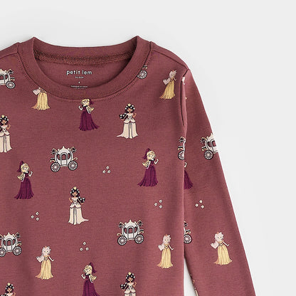 Ensemble pyjamas merlot à imprimé de princesses - 2 à 10 ans