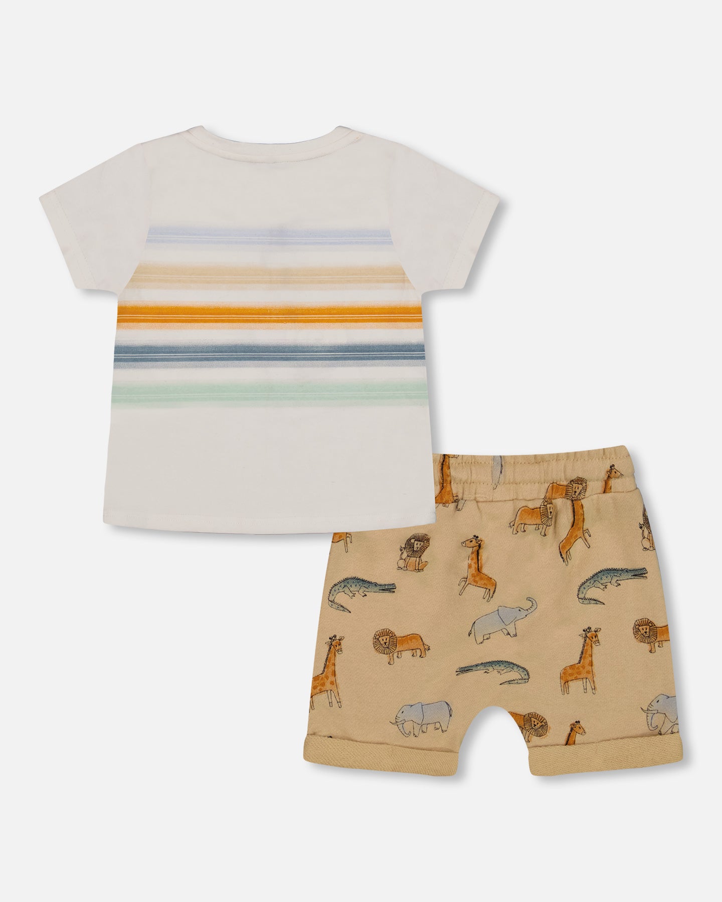 Ensemble t-shirt et short en coton français beige avec imprimé d'animaux
- F30T10-096 - 6 à 24 mois et 2 à 6 ans