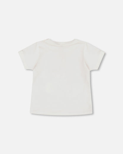 T-shirt avec imprimé graphique blanc cassé en coton biologique - F30T70-101 - 2 à 8 ans