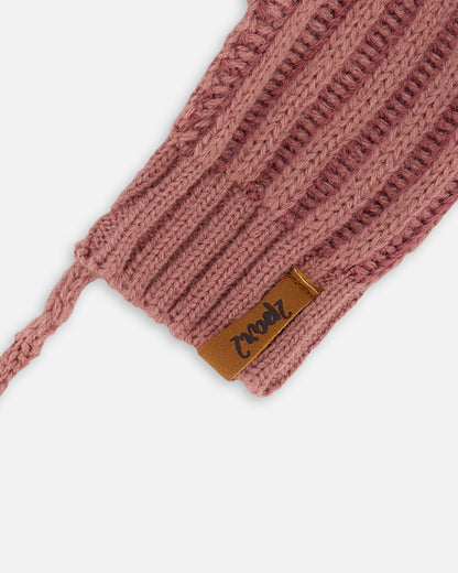 Mitaines en tricot avec cordon - F30WT25-676- Rose ancien - 6 à 24 mois