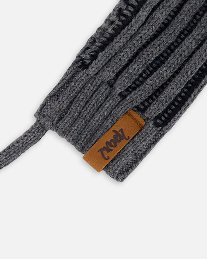 Mitaines en tricot avec cordon - F30WT25-999- Anthracite- 6 à 24 mois