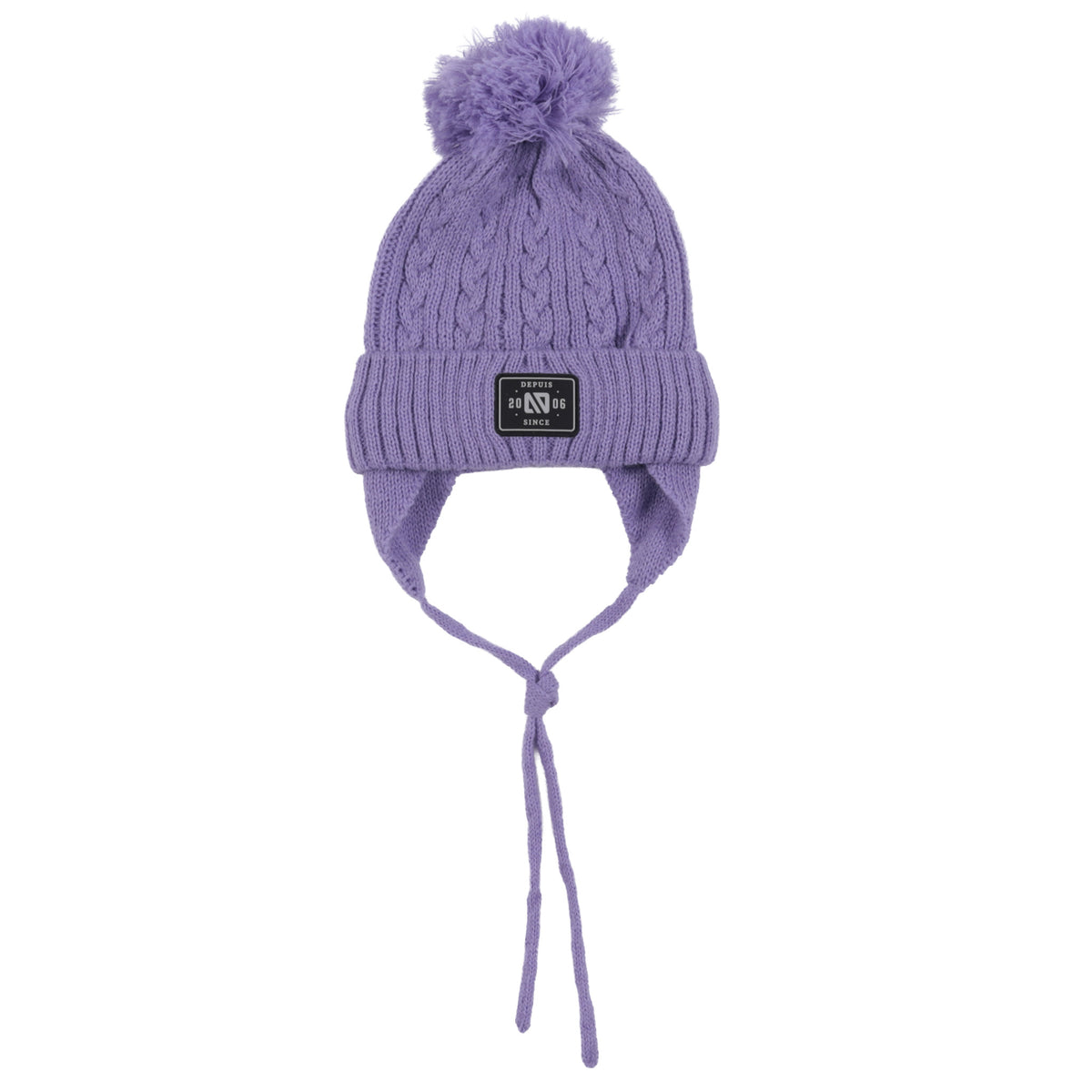 Tuque d’hiver en tricot avec oreilles F26TU258 - Lilas - 6 mois à 6 ans