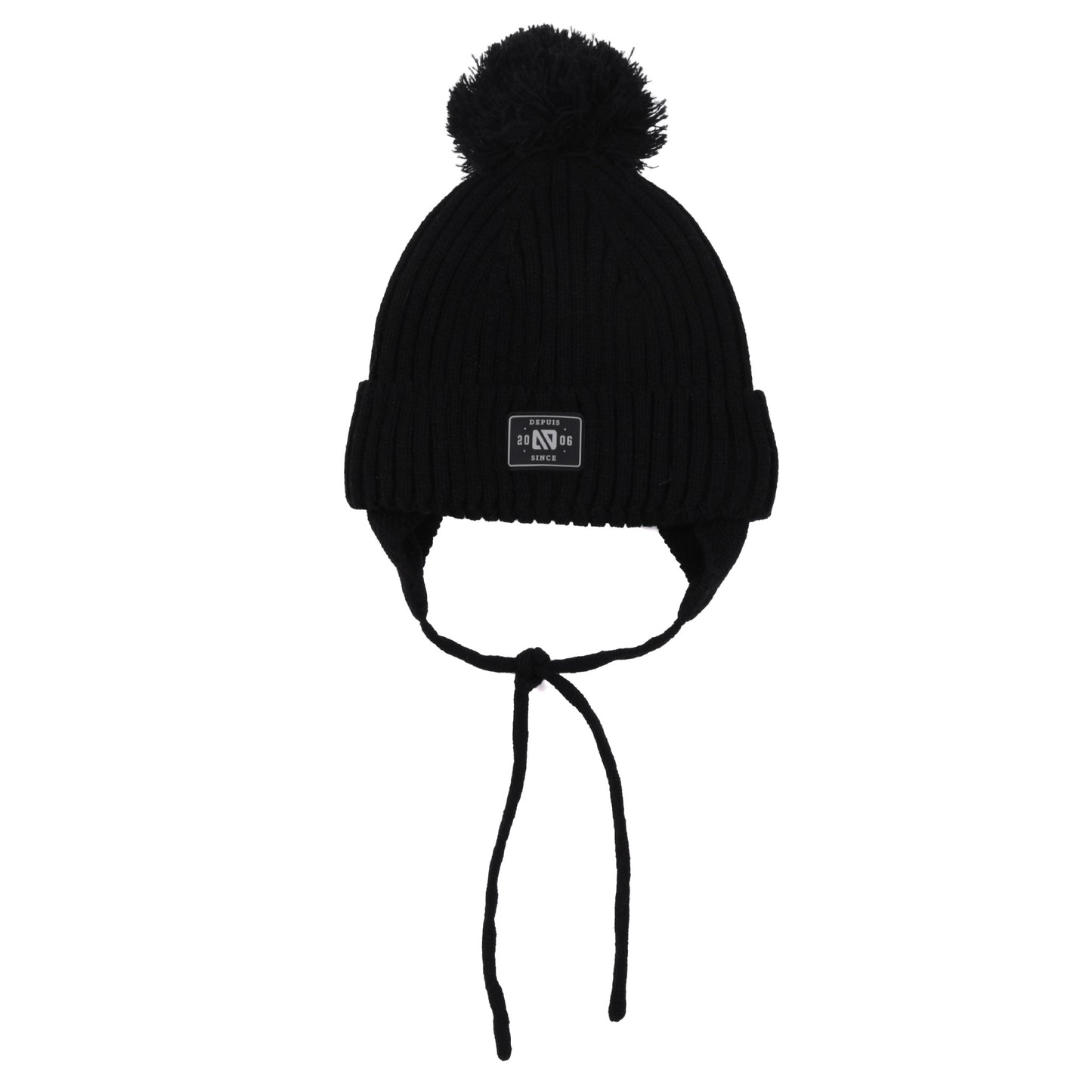 Tuque d’hiver en tricot avec oreilles F26TU852 - Noir - 2 à 6 ans