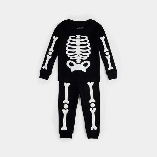 Ensemble pyjama noir à imprimés de squelettes phosphorescent -   2 à 14 ans