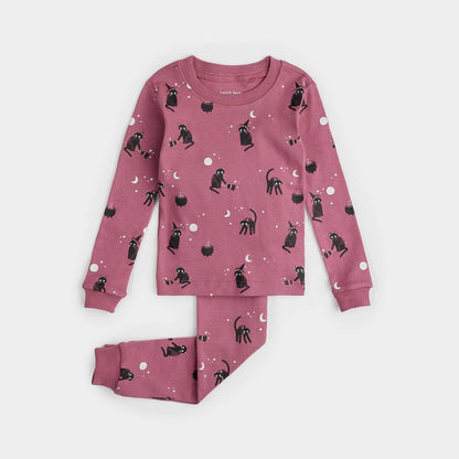 Ensemble pyjama mauve à imprimés de chats noirs phosphorescent -   2 à 14 ans