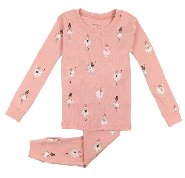 Ensemble pyjama rose à imprimés - Ballerines  -  2 à 14 ans