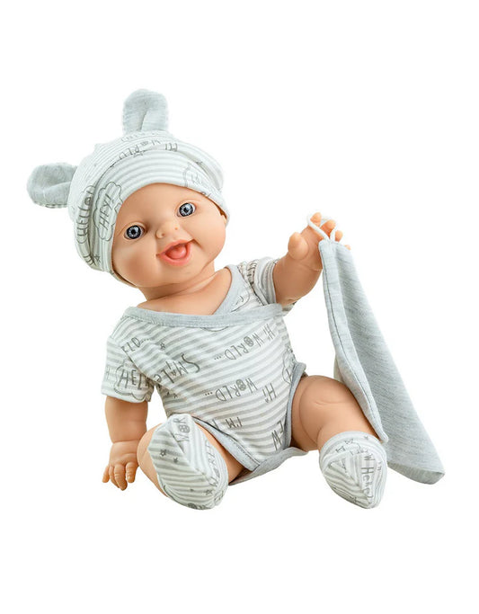 Vêtement pour poupée Gordis - Cache-couche ligné gris et bonnet